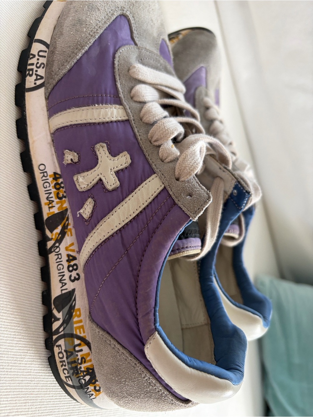 Premiata Purple and Gray Suede & Nylon Low-Top Sneakers